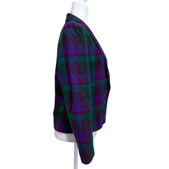 Country Suburbans Womens Wool Plaid Blazer Vintage 80s 90s Purple Green Size 8 - Picture 2 of 6